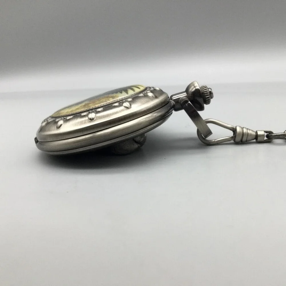 Majesti Bald Eagle Pocket Watch Men 51mm Silver Tone Full Hunter New Battery